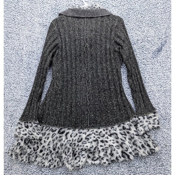 Sioni Patchwork Cardigan Size M Art to Wear Mixed Media Animal Print Boho Ribbed - Picture 2 of 10